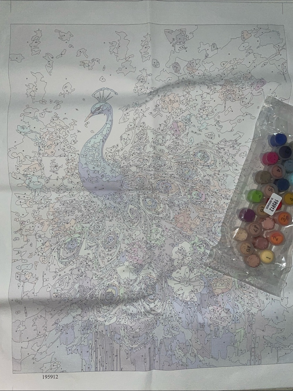 Peacock Paint-by-Number Canvas with Paint Pots
